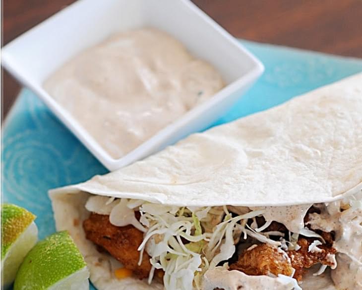 Beer Battered Fish Tacos with Baja Sauce