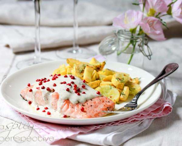 Roasted Salmon With Pink Peppercorn Sauce