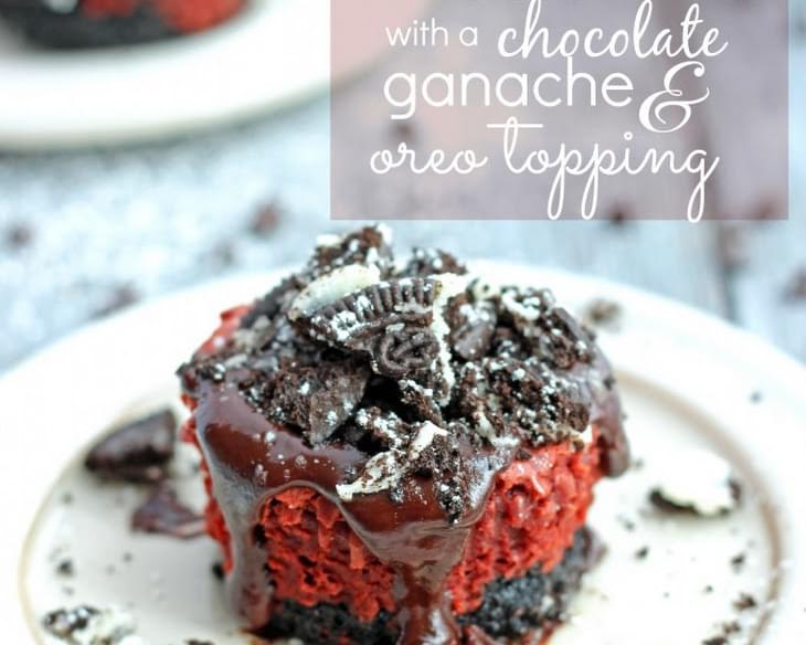 Mini Red Velvet Cheesecakes with a Chocolate Ganache and Oreos