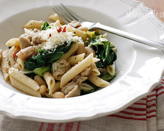 Penne with Italian Chicken Sausage, Escarole and Beans