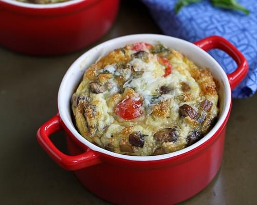 Make-Ahead Baked Egg Recipe with Turkey Sausage, Mushrooms & Tomatoes
