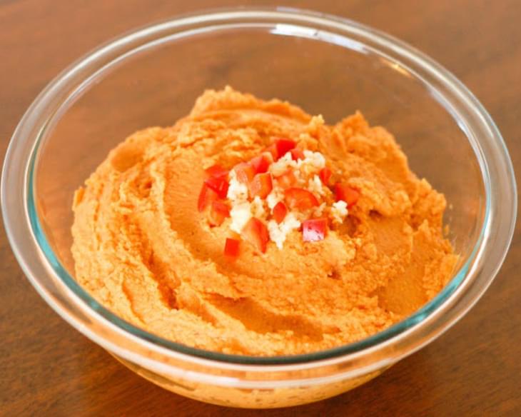 Roasted Red Pepper and Garlic Hummus with Sweet Potato