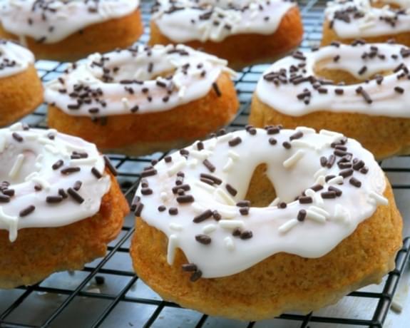 Apple Pie Spiced Doughnuts with Sour Cream Icing