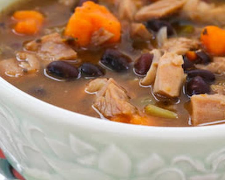 Leftover Turkey and Sweet Potato Soup with Black Beans and Lime
