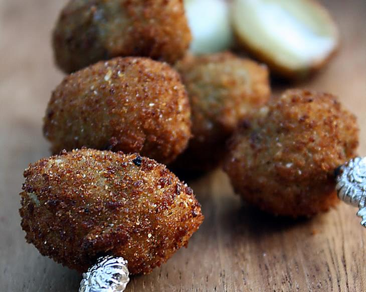 Fried Olives Stuffed with Cheeses and Herbs