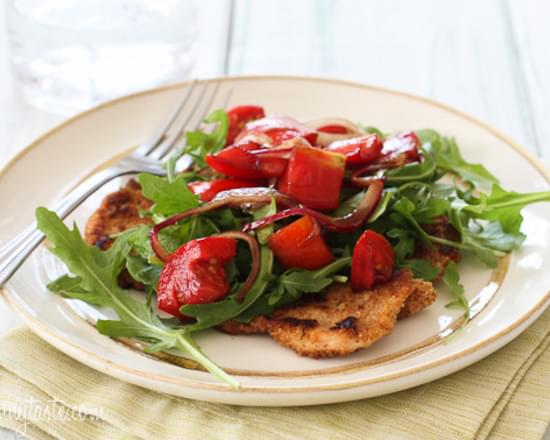Baked Chicken Milanese with Arugula and Tomatoes