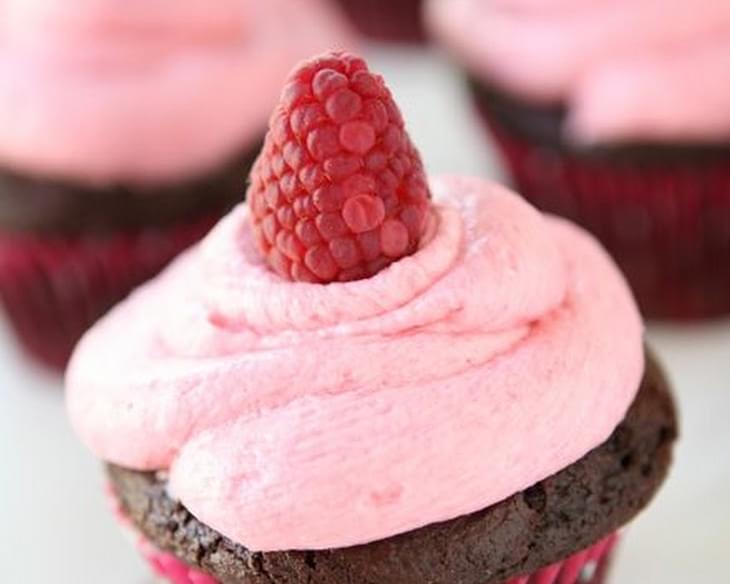 Dark Chocolate Cupcakes with Raspberry Buttercream Frosting