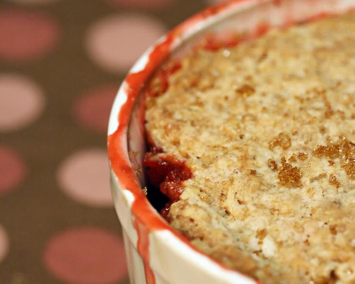 Individual Strawberry-Rhubarb Crisps with Oatmeal Biscuit Crust