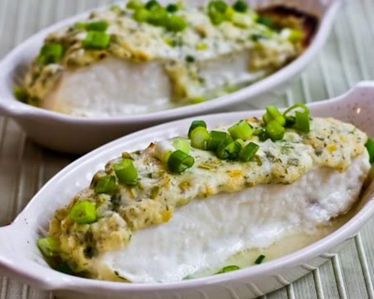 Baked Halibut with Sour Cream, Parmesan and Dill Topping