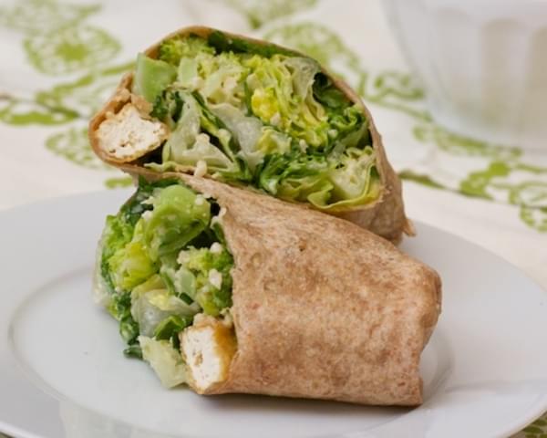 Caesar Wrap with Tofu Croutons and Broccoli