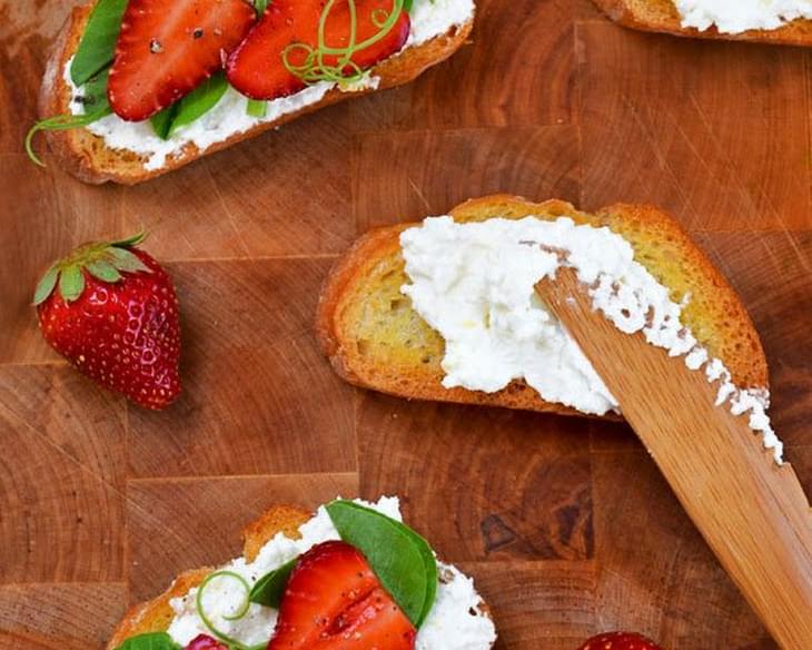 Crostini with Pea Shoots and Strawberries