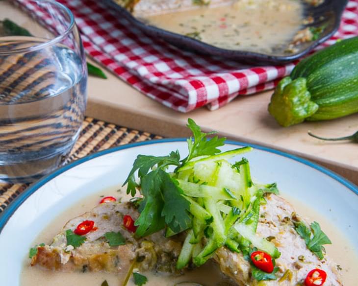 Thai Green Curry Turkey and Zucchini Meatloaf in a Coconut Milk Green Curry Sauce