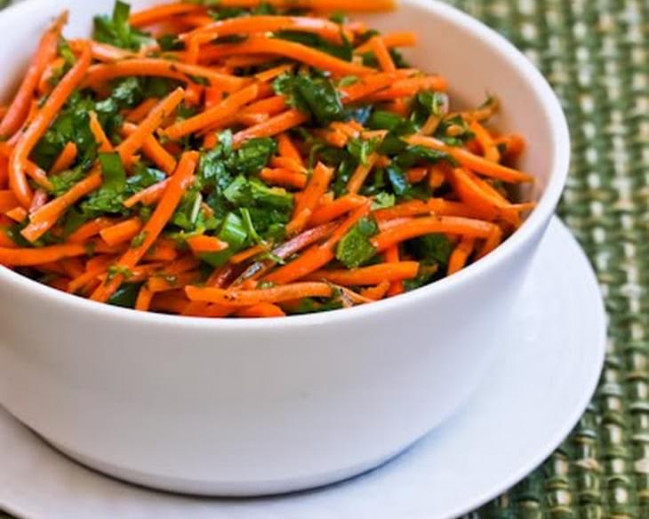 Spicy Shredded Carrot Salad with Mint, Cilantro, Green Onion, Lime, and Jalapeno