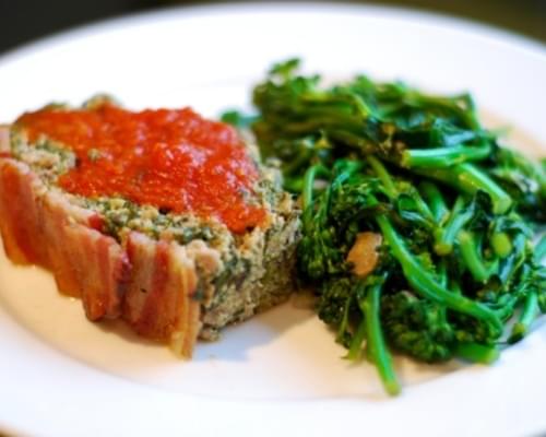 Super Porktastic Bacon-Topped Spinach and Mushroom Meatloaf