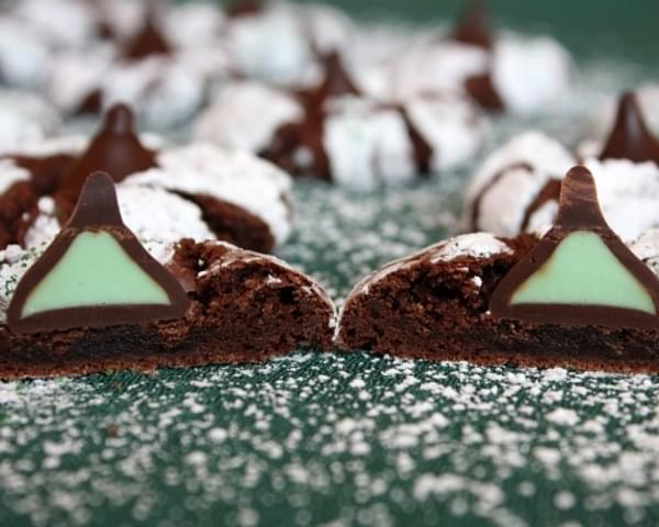 Chocolate Crinkles with Mint Truffle Kisses