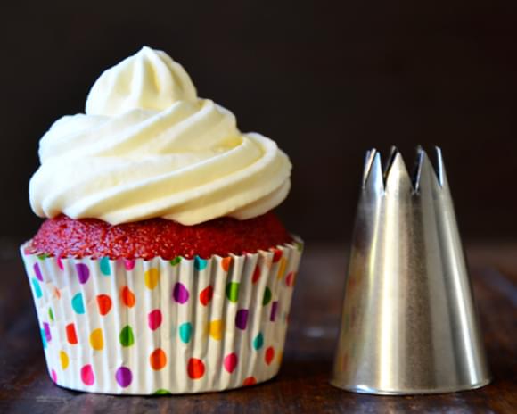 Red Velvet Cupcakes with Piped Cream Cheese Frosting