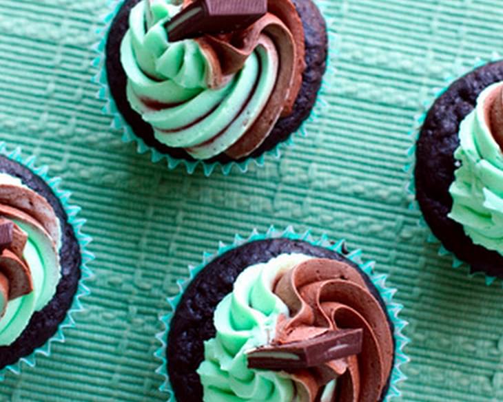 Dark Chocolate Creme de Menthe Cupcakes with Buttercream Swirl