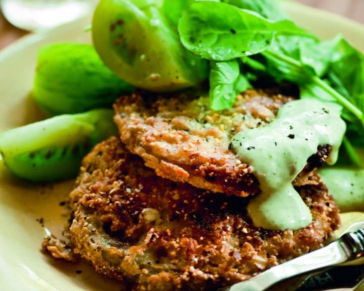 Fried Green Tomatoes with Buttermilk Green Goddess Dressing