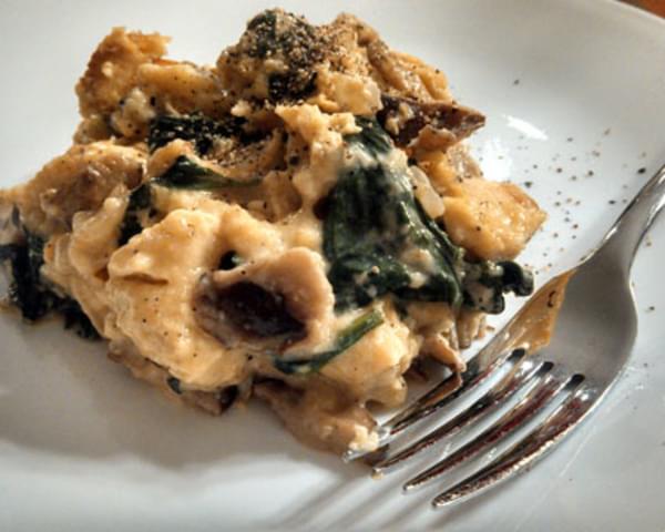 Meatless Monday ~ Mushroom and Spinach Strata with Smoked Gouda