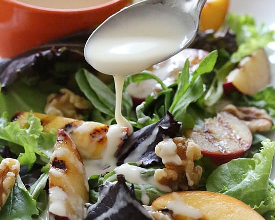 Grilled Stone Fruit Salad with Honey Goat Cheese Dressing