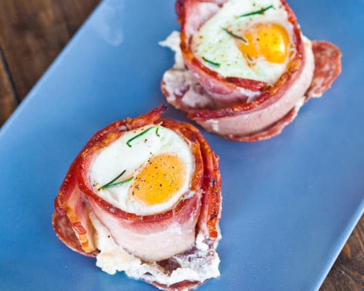 Goat Cheese and Eggs in Bacon Baskets