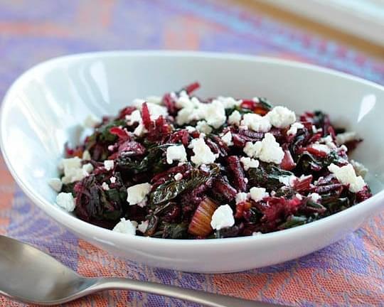Sauteed Rainbow Chard with Raw Beets and Goat Cheese