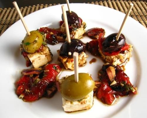 Marinated Feta with Olives and Roasted Red Pepper