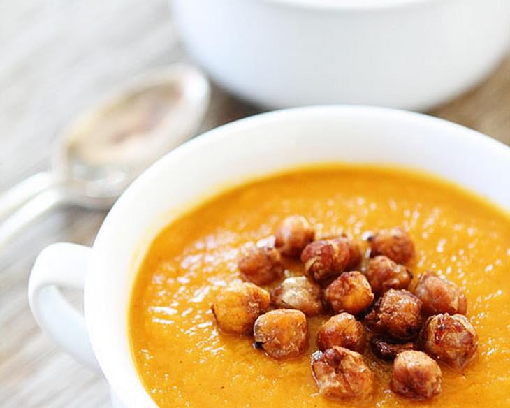 Slow Cooker Butternut Squash Soup with Maple Roasted Chickpeas