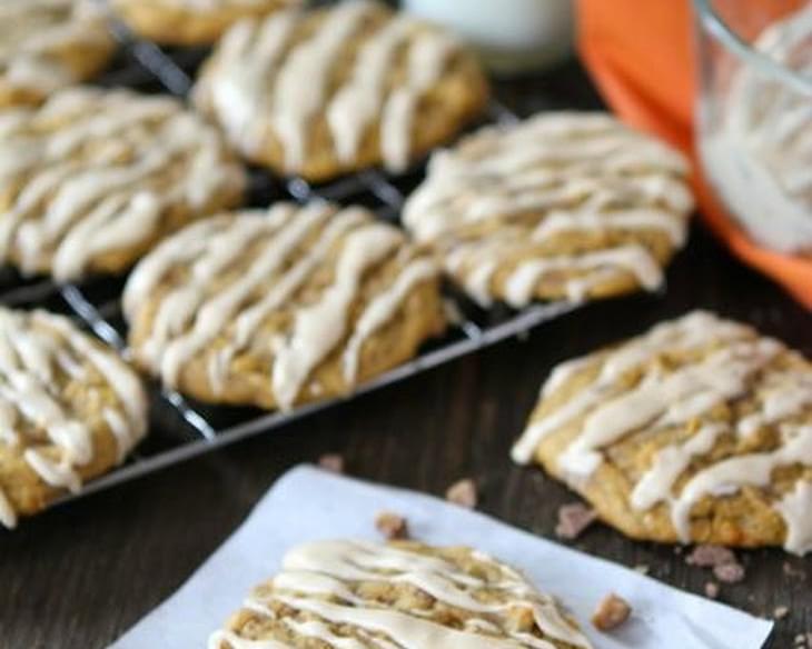 Pumpkin Toffee Cookies with Salted Caramel Glaze