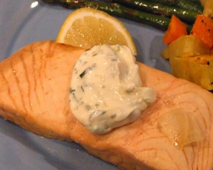 Beer- Poached Salmon with Tarragon Mayonnaise