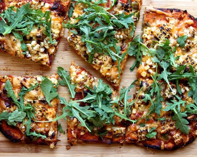 No-Knead Whole Wheat Pizza with Corn, Hatch Chile & Bacon