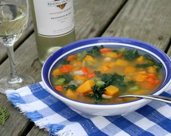 Butternut Squash and Kale Soup with Fresh Herbs and White Beans