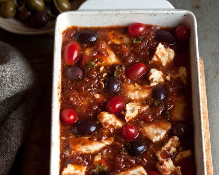 Baked Feta With Tomato And Olives