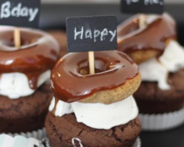 Caramel Donut & Ice Cream Topped Chocolate Cupcakes