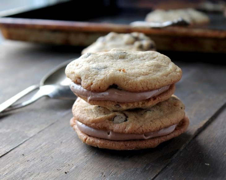 Chocolate Chip Cookie Sandwiches with Nutella Cream Cheese Filling