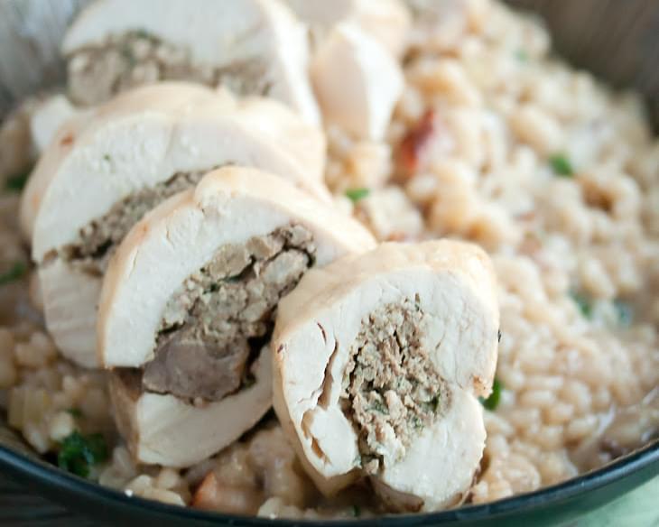 Stuffed Chicken Medallions with Kale and Walnut Barley Risotto