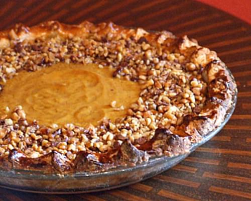 Pumpkin Pie with Toffee- Walnut Topping
