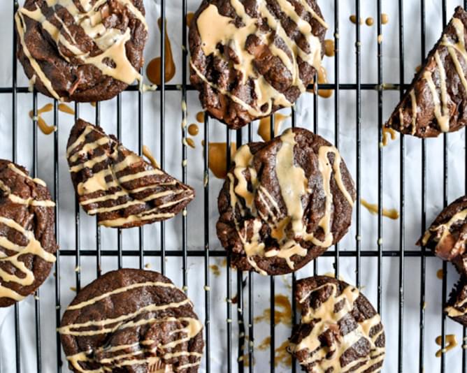 Peanut Butter Drizzled Chewy Milk Chocolate Chunk Cookies