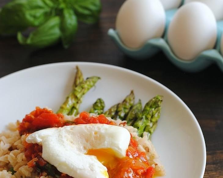 Wild Rice with Asparagus, Marinara and Poached Egg