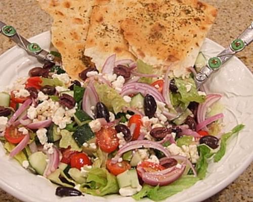 Greek Salad with Seasoned Flatbread