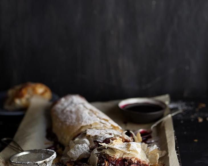 Boozy Cherry And Christmas Pudding Strudel With Chocolate