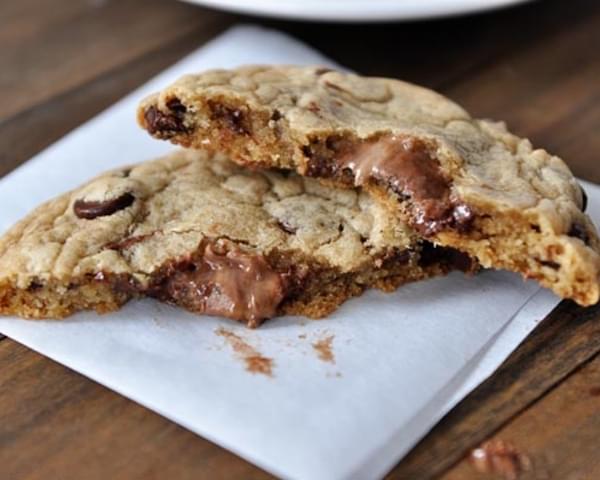 Swirled Peanut Butter and Nutella Stuffed Chocolate Chip Cookies