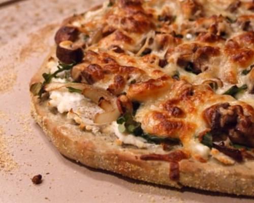 Pizza Bianca with Arugula, Bacon and Mushrooms