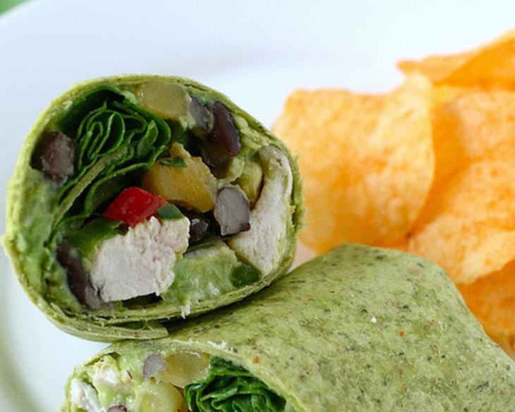 Roasted Chicken Wraps with Black Bean Salsa and Guacamole