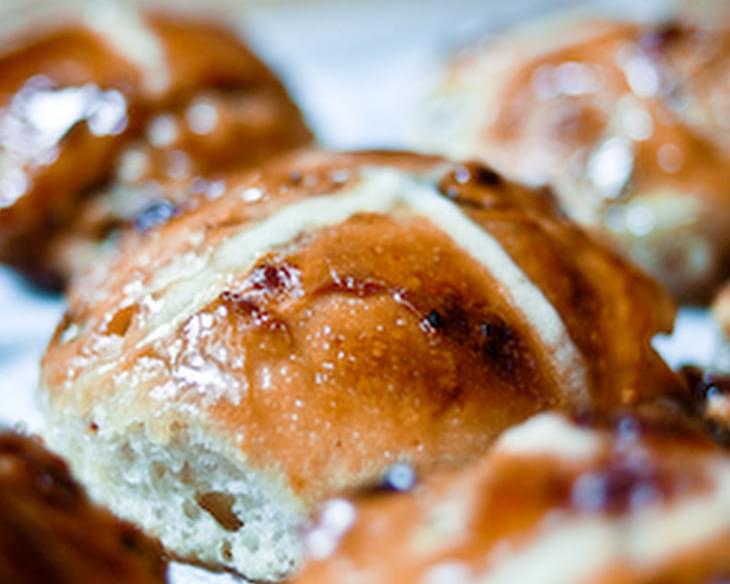Hot Cross Buns with White Chocolate, Dates and Pistachios