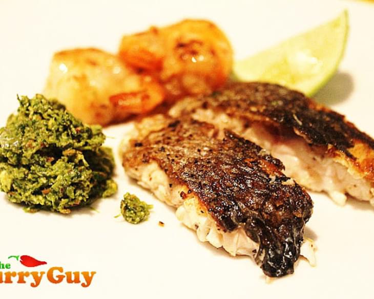 Low Fat Recipes - Roasted Sea Bass with Indian Coriander and Coconut Chutney
