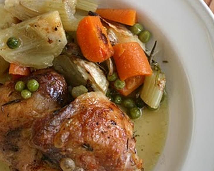 Roast Chicken Thighs with Fennel and Peas