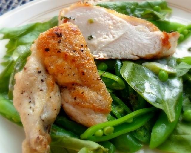 Crispy Chicken, Sugar Snaps and Spinach Salad