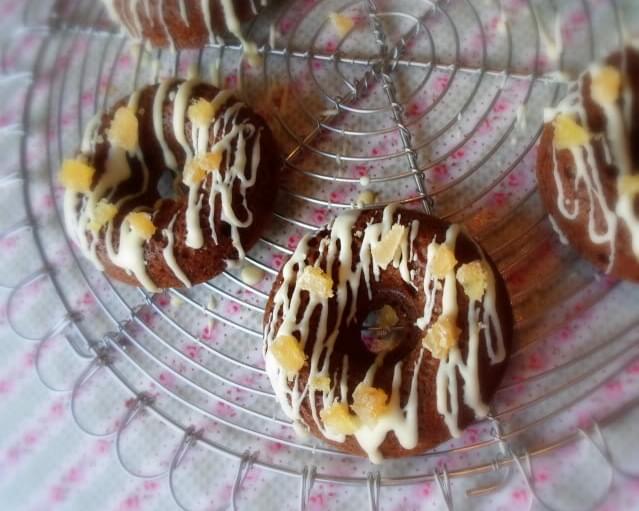 *White Chocolate Drizzled Gingerbread Baked Donuts*