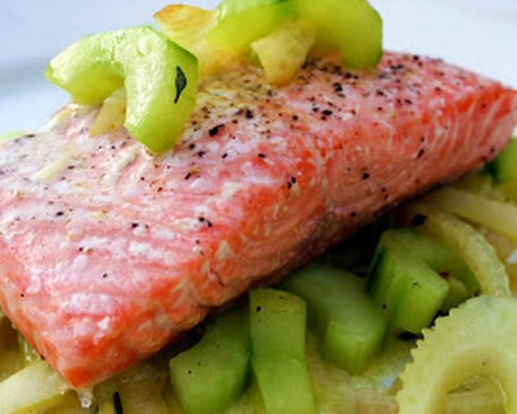 Grilled Salmon With Sauted Cucumber And Fennel